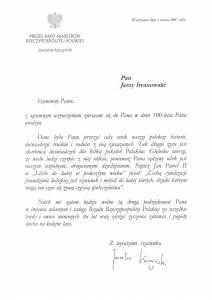 List gratulacyjny od Premiera RP