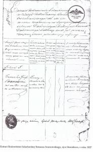 Extrakt rodowitości szlacheckiej Tomasza Iwanowskiego 1827